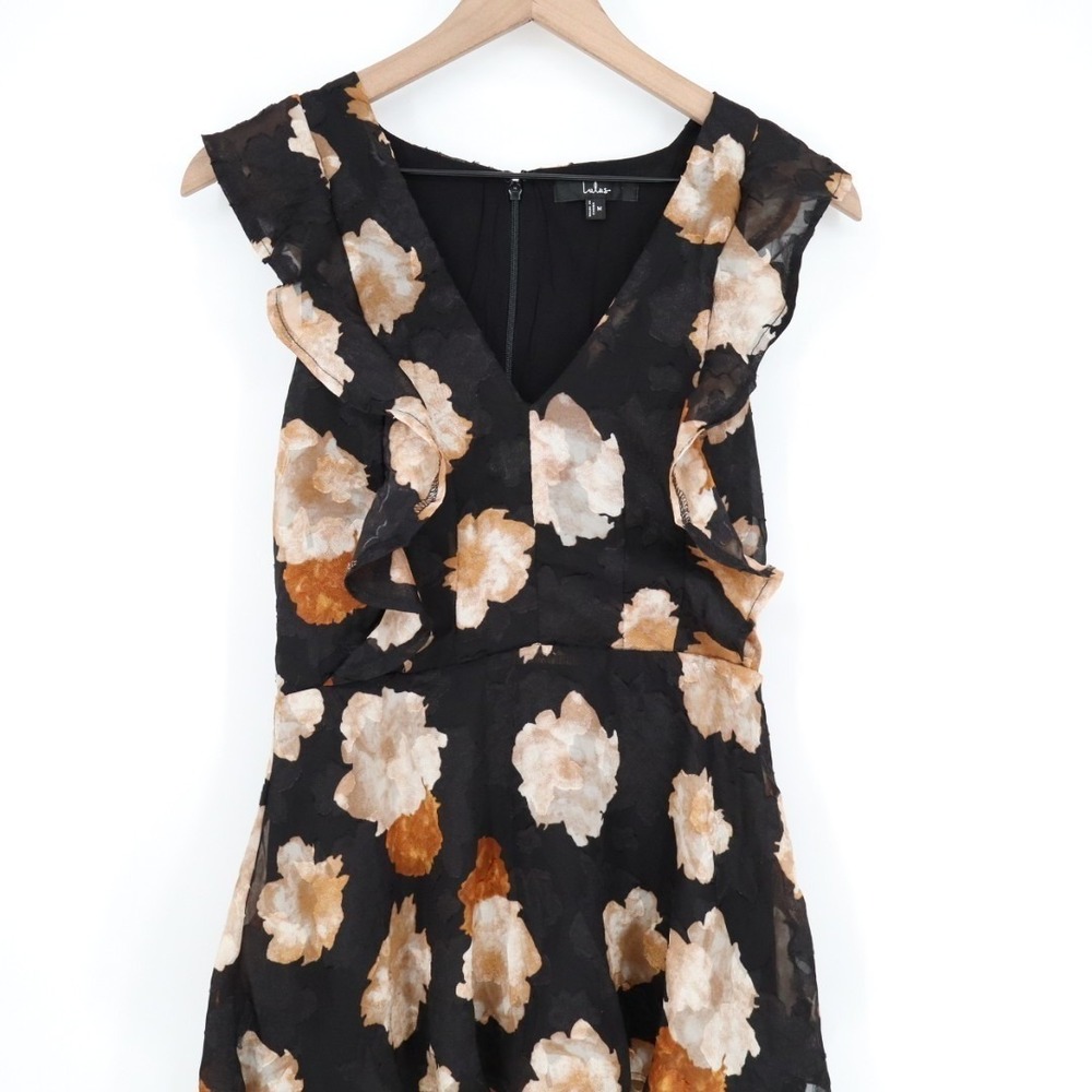 Lulus No Introductions Needed Maxi Dress Womens M Black Burnout Floral Tiered - Picture 3 of 7